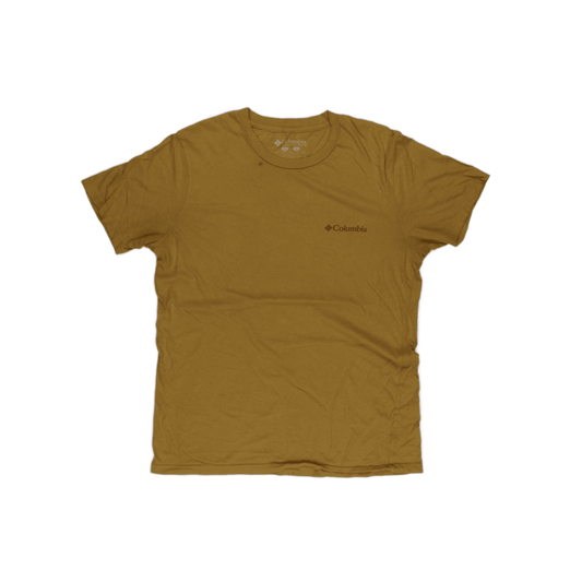 Columbia Mustard Graphic T-Shirt for Men Size Medium Cotton Crew Neck Outdoor Print