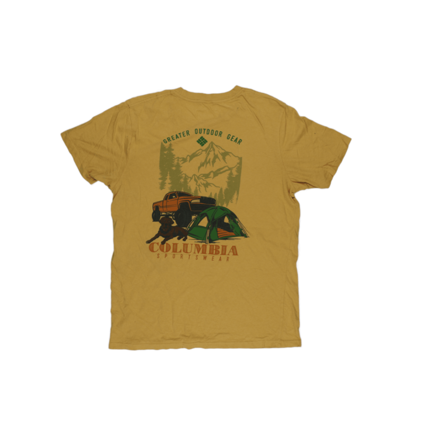 Columbia Mustard Graphic T-Shirt for Men Size Medium Cotton Crew Neck Outdoor Print