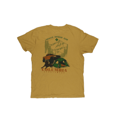 Columbia Mustard Graphic T-Shirt for Men Size Medium Cotton Crew Neck Outdoor Print