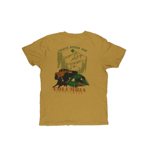 Columbia Mustard Graphic T-Shirt for Men Size Medium Cotton Crew Neck Outdoor Print