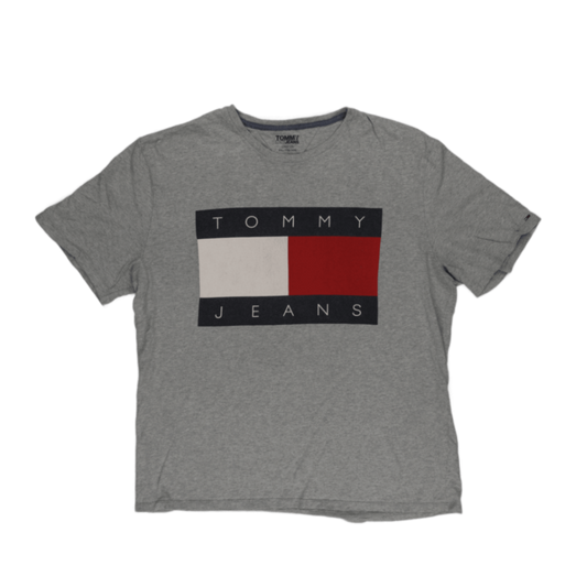 Tommy Jeans Grey XXL Logo Print T-Shirt 100 Percent Cotton Crew Neck Short Sleeve