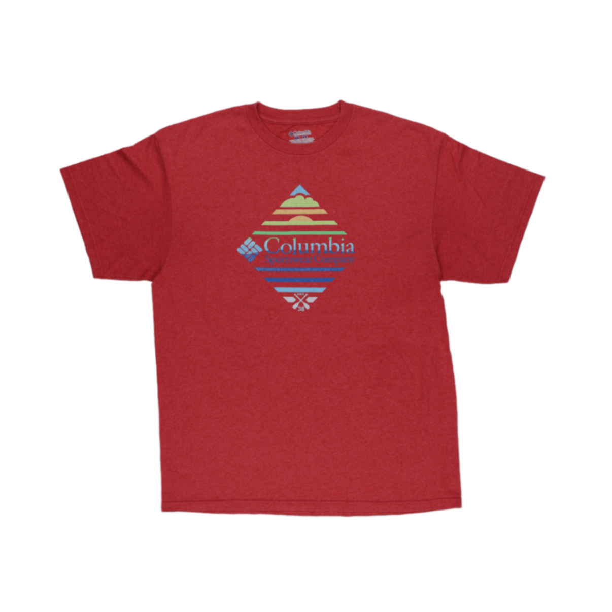 Columbia Red Graphic Logo Cotton T-Shirt XL Men's Casual Crew Neck