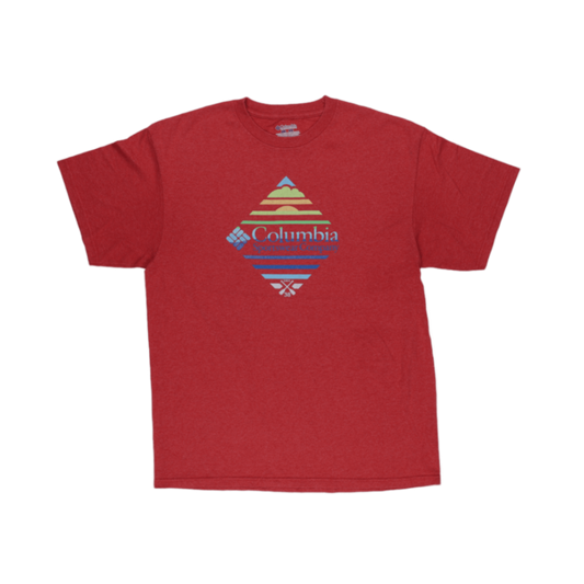 Columbia Red Graphic Logo Cotton T-Shirt XL Men's Casual Crew Neck