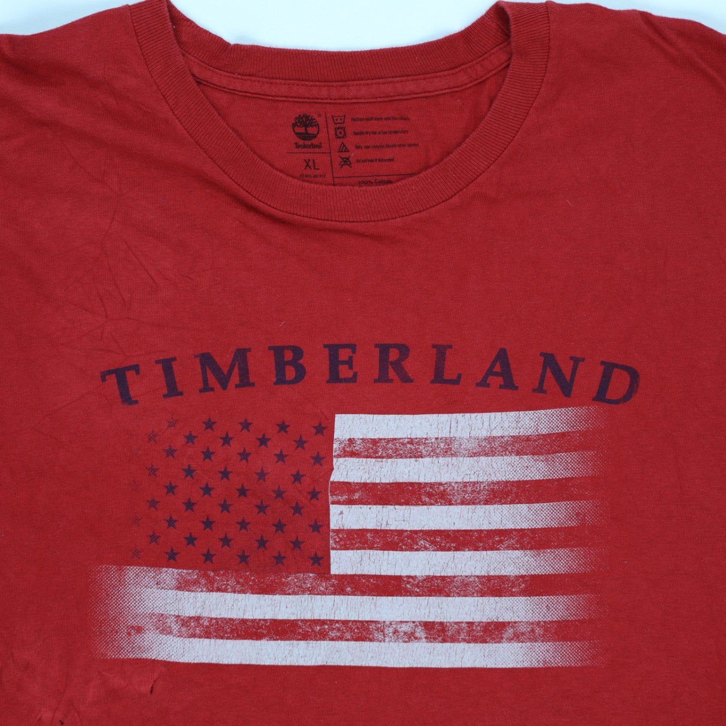 Timberland Red Graphic T-Shirt XL 100% Cotton Crew Neck Vintage USA Flag Print