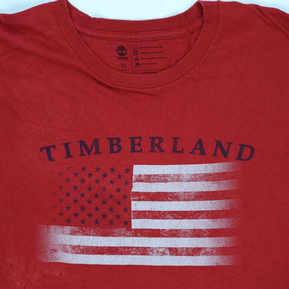 Timberland Red Graphic T-Shirt XL 100% Cotton Crew Neck Vintage USA Flag Print