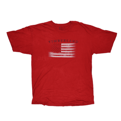Timberland Red Graphic T-Shirt XL 100% Cotton Crew Neck Vintage USA Flag Print