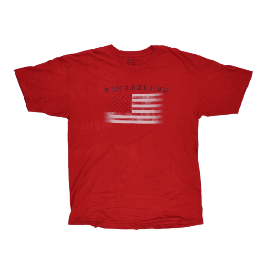 Timberland Red Graphic T-Shirt XL 100% Cotton Crew Neck Vintage USA Flag Print