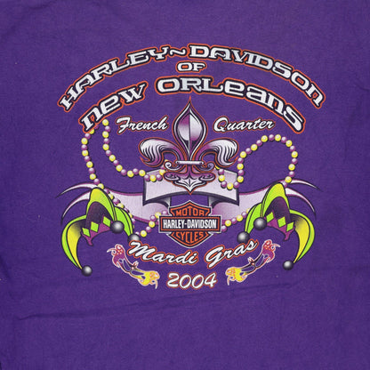 Harley-Davidson Vintage Mardi Gras T-Shirt Purple Large Cotton Graphic Tee Crew Neck