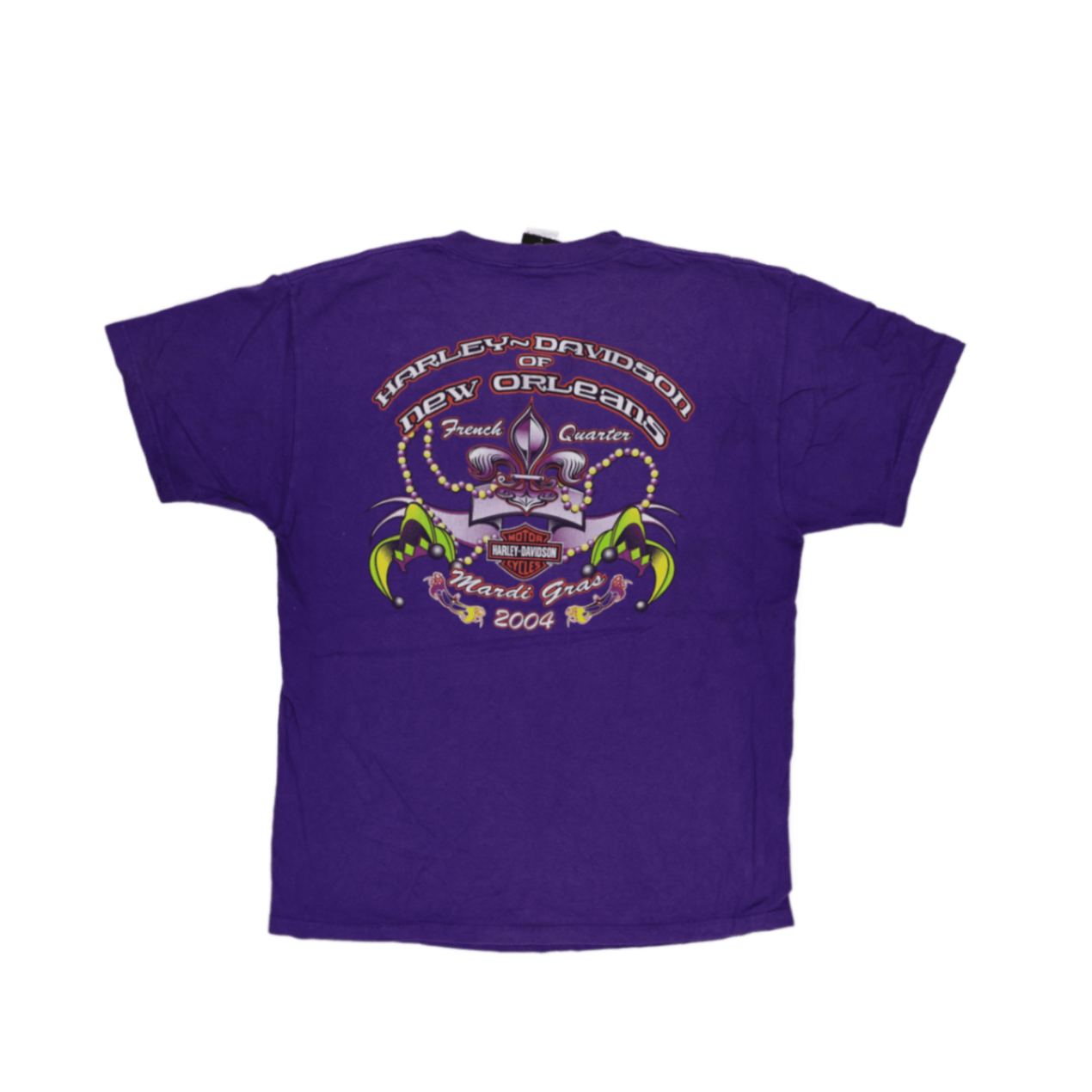 Harley-Davidson Vintage Mardi Gras T-Shirt Purple Large Cotton Graphic Tee Crew Neck