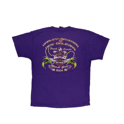 Harley-Davidson Vintage Mardi Gras T-Shirt Purple Large Cotton Graphic Tee Crew Neck