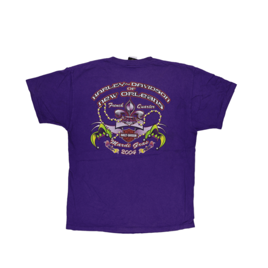 Harley-Davidson Vintage Mardi Gras T-Shirt Purple Large Cotton Graphic Tee Crew Neck