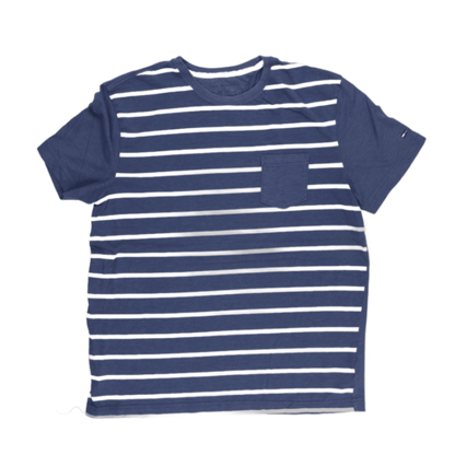 Tommy Hilfiger Blue White Striped T-Shirt Large Cotton Crew Neck