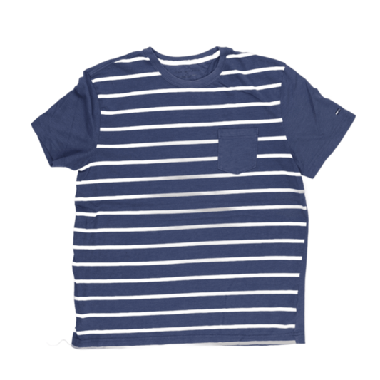 Tommy Hilfiger Blue White Striped T-Shirt Large Cotton Crew Neck