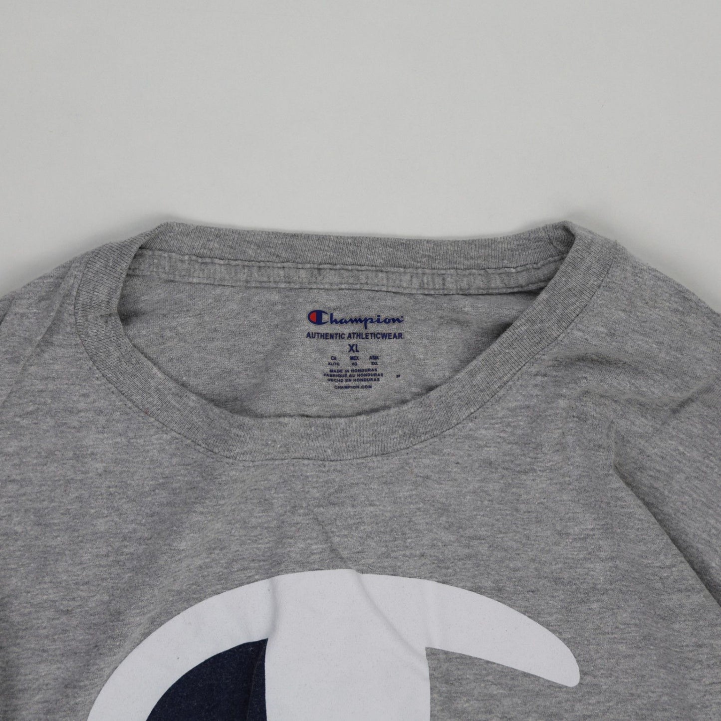 Champion Grey Long Sleeve T-Shirt XL Cotton Blend Crew Neck Casual