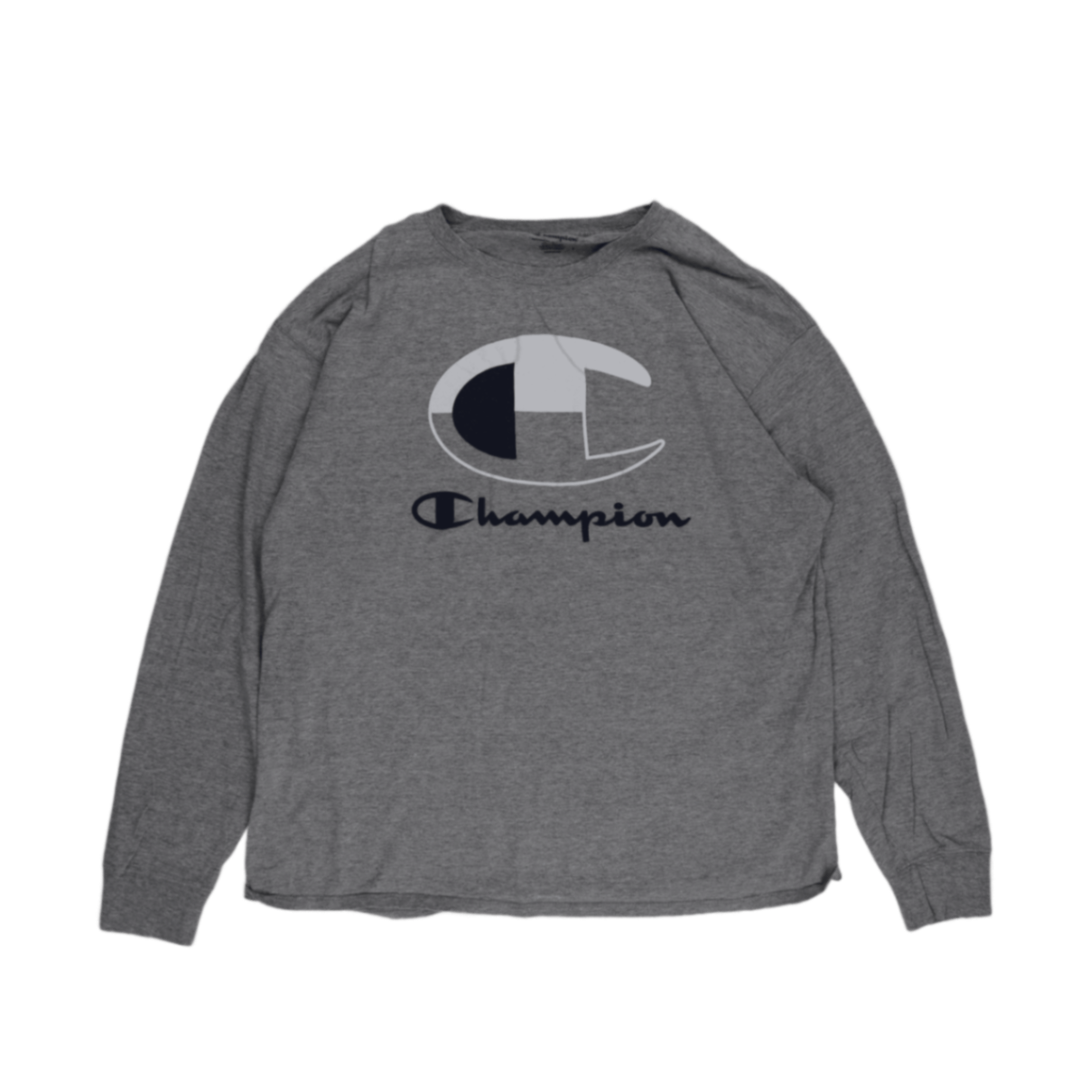 Champion Grey Long Sleeve T-Shirt XL Cotton Blend Crew Neck Casual