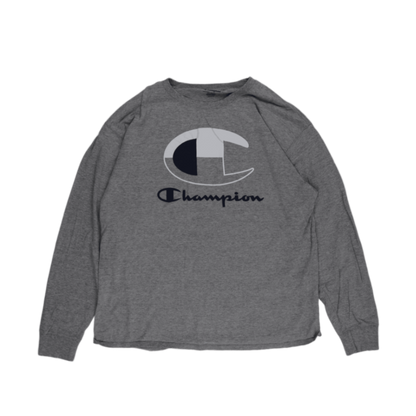 Champion Grey Long Sleeve T-Shirt XL Cotton Blend Crew Neck Casual
