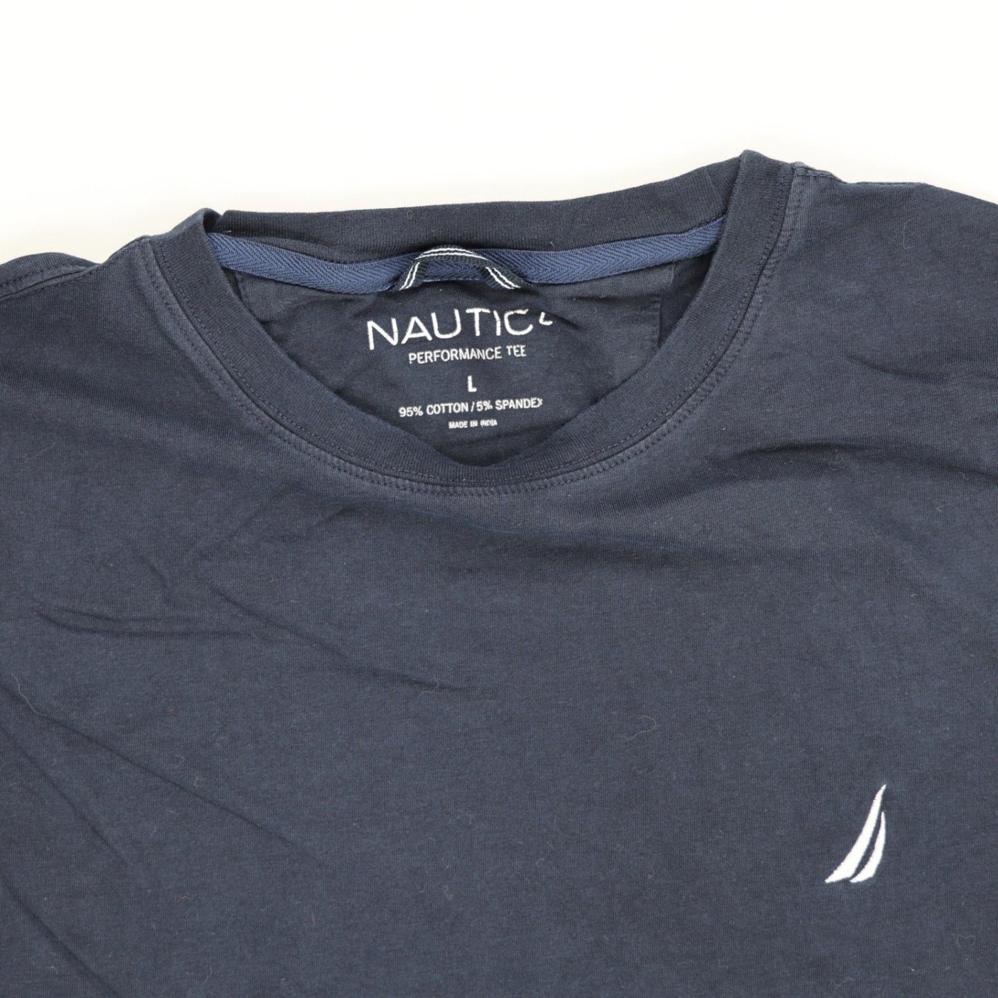 Nautica Performance T-Shirt Navy Blue Large 95 Cotton 5 Spandex Crew Neck Casual Men