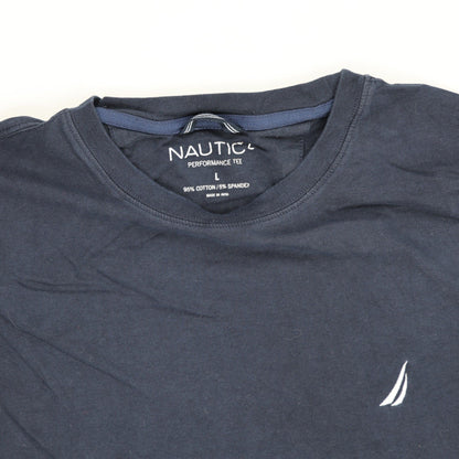 Nautica Performance T-Shirt Navy Blue Large 95 Cotton 5 Spandex Crew Neck Casual Men