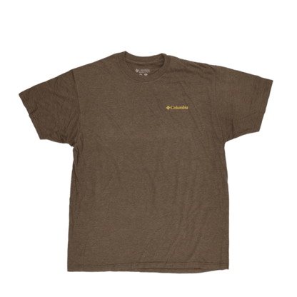 Columbia Brown Graphic Logo Outdoor T-Shirt Men's Large 60 Cotton 40 Polyester Crew Neck