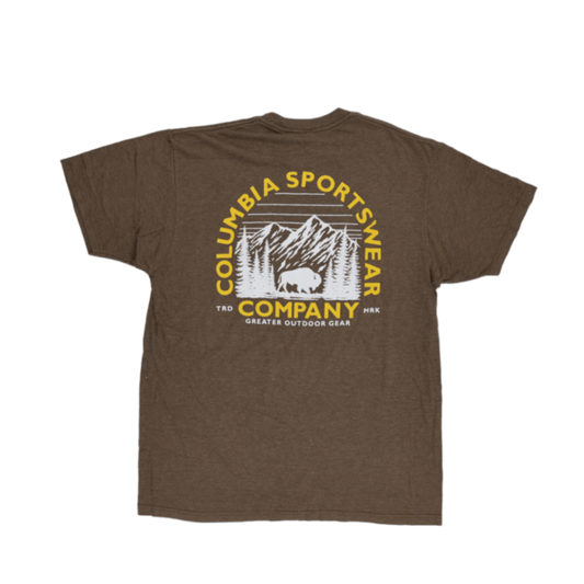 Columbia Brown Graphic Logo Outdoor T-Shirt Men's Large 60 Cotton 40 Polyester Crew Neck