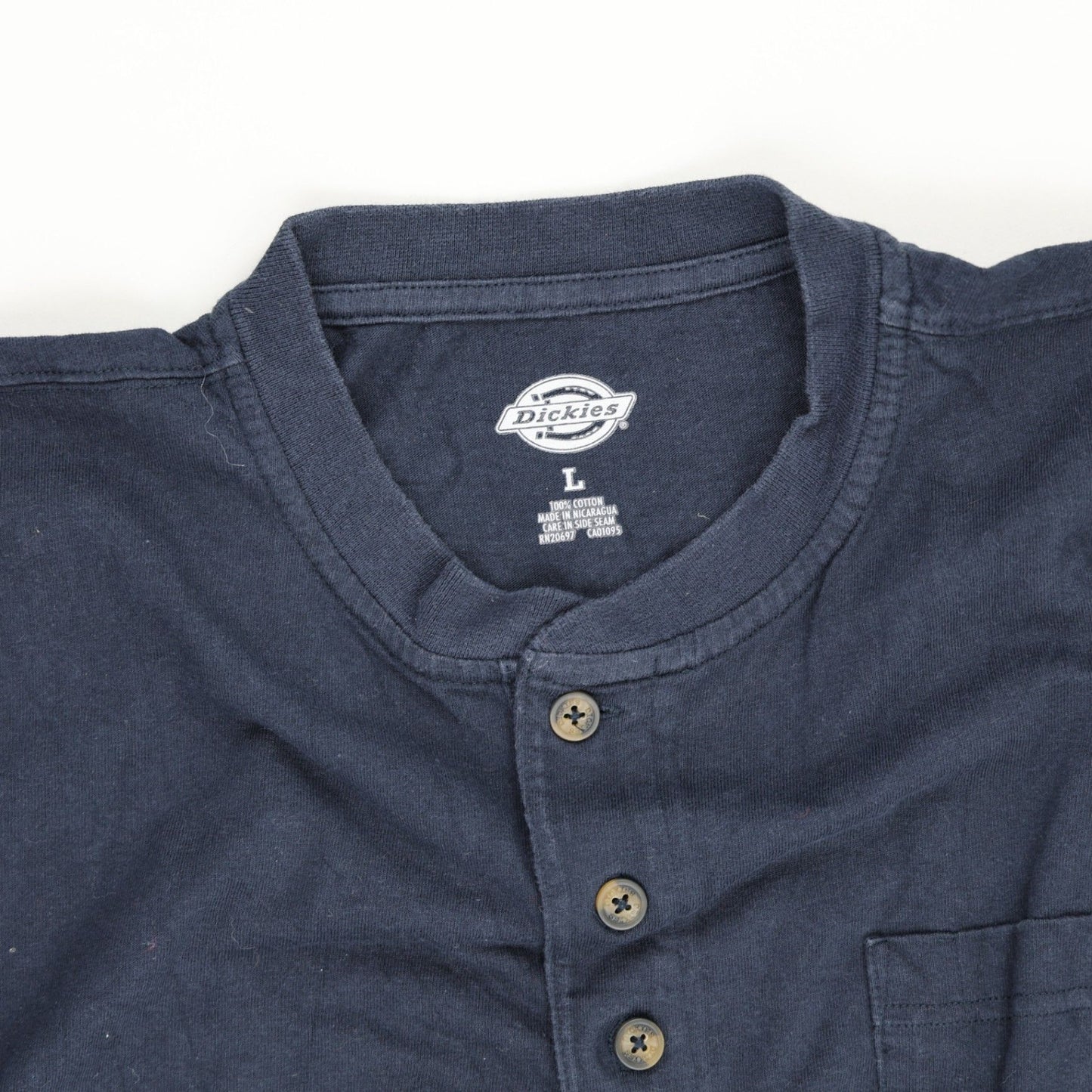 Dickies Navy Blue Cotton Long Sleeve Henley Shirt Large