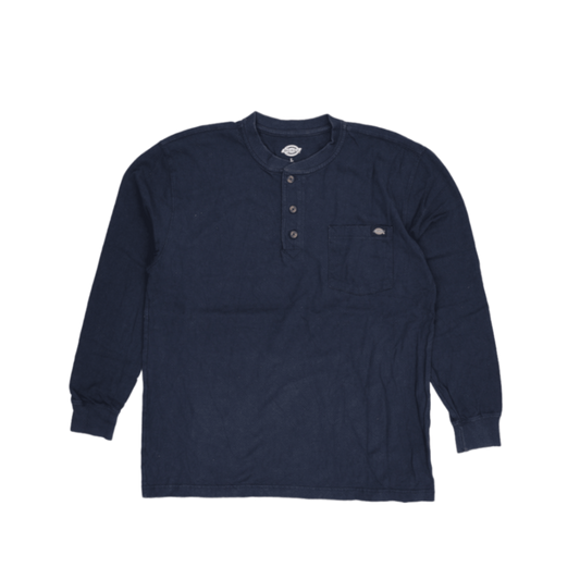 Dickies Navy Blue Cotton Long Sleeve Henley Shirt Large