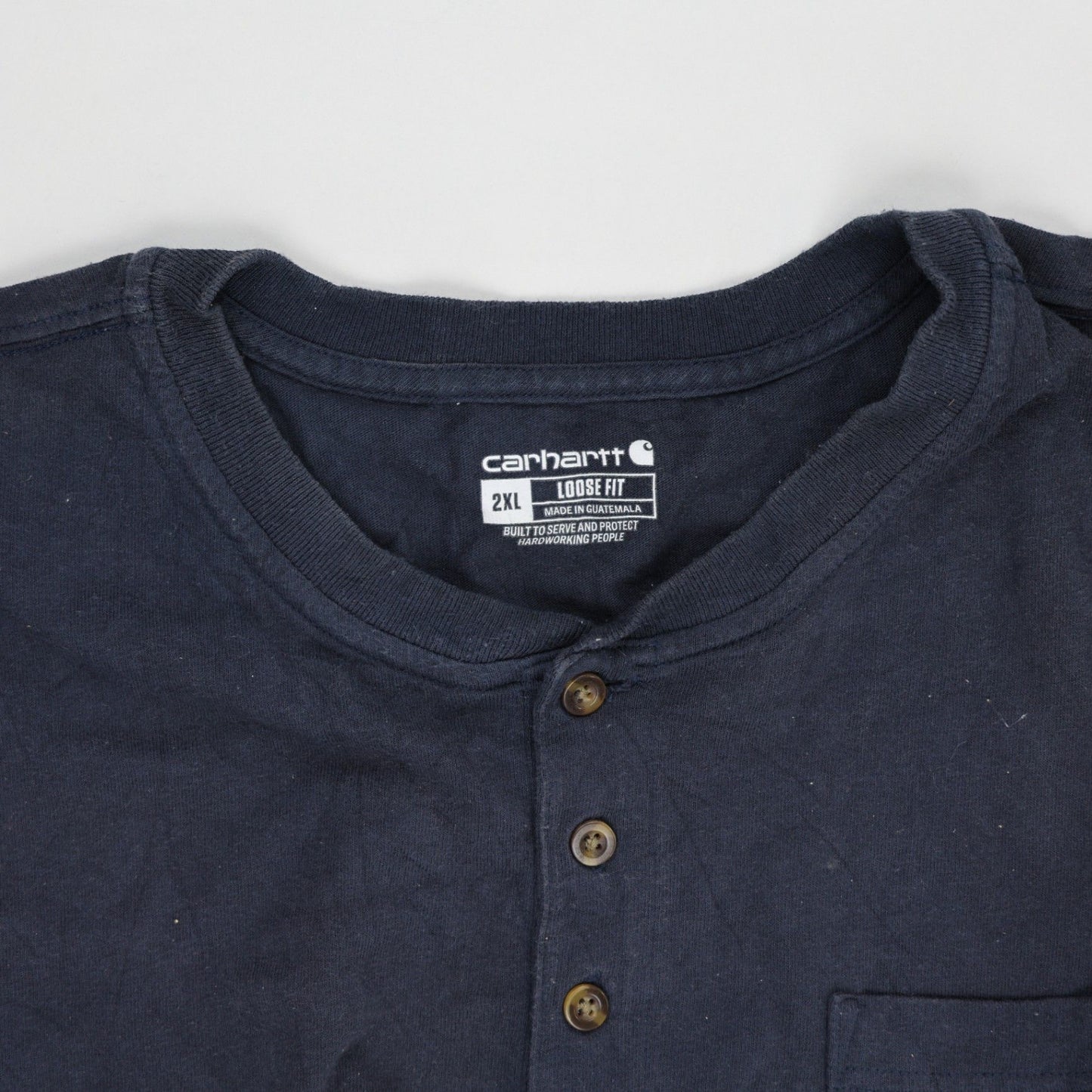 Carhartt Navy 2XL Cotton Henley T-Shirt for Men Crew Neck Vintage Style