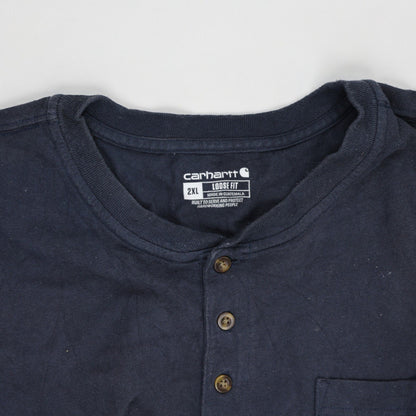 Carhartt Navy 2XL Cotton Henley T-Shirt for Men Crew Neck Vintage Style