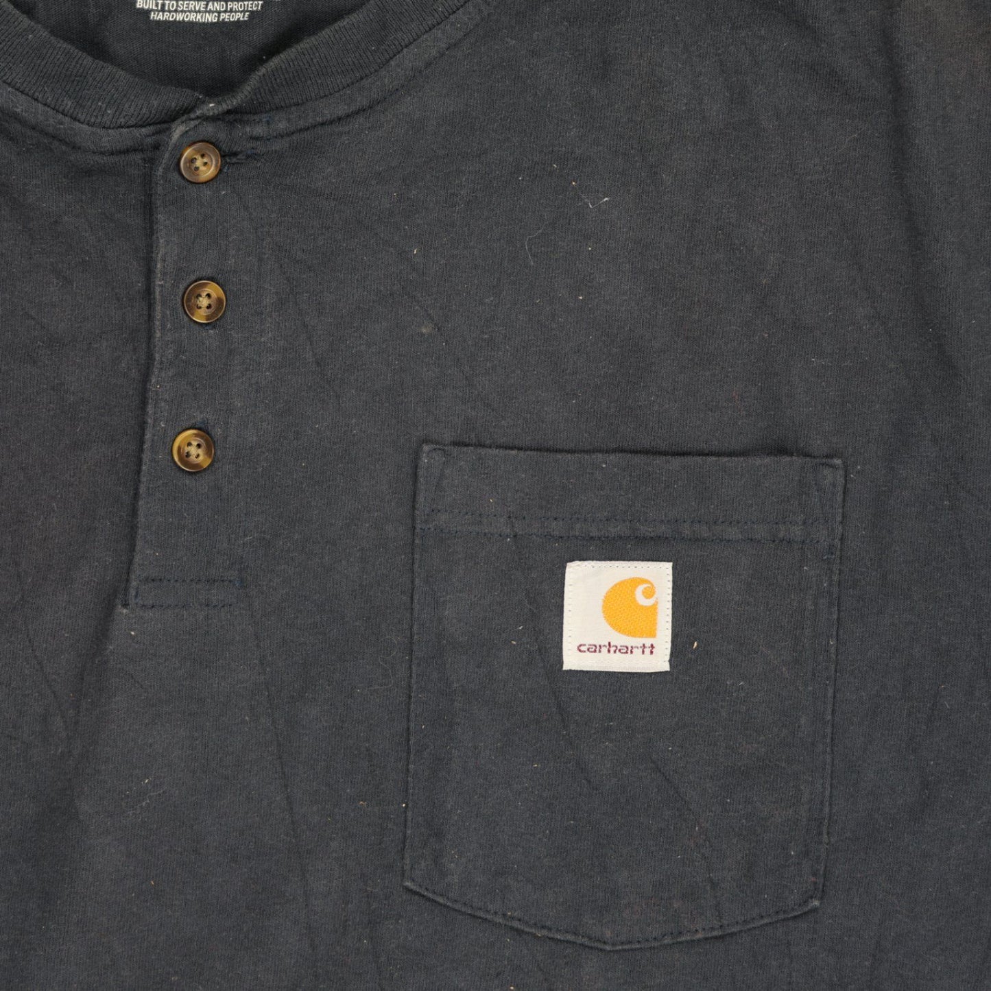 Carhartt Navy 2XL Cotton Henley T-Shirt for Men Crew Neck Vintage Style
