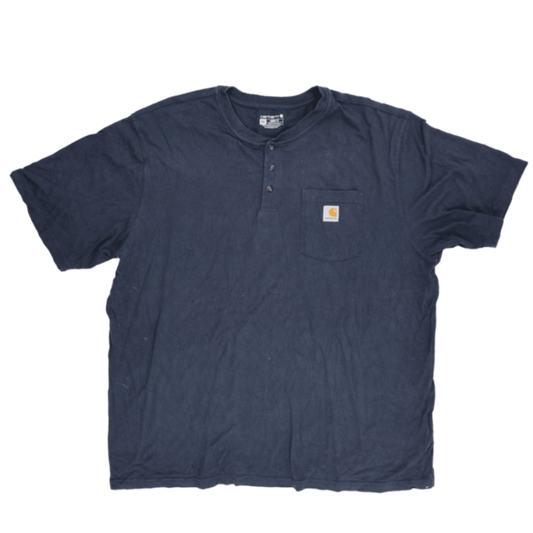 Carhartt Navy 2XL Cotton Henley T-Shirt for Men Crew Neck Vintage Style