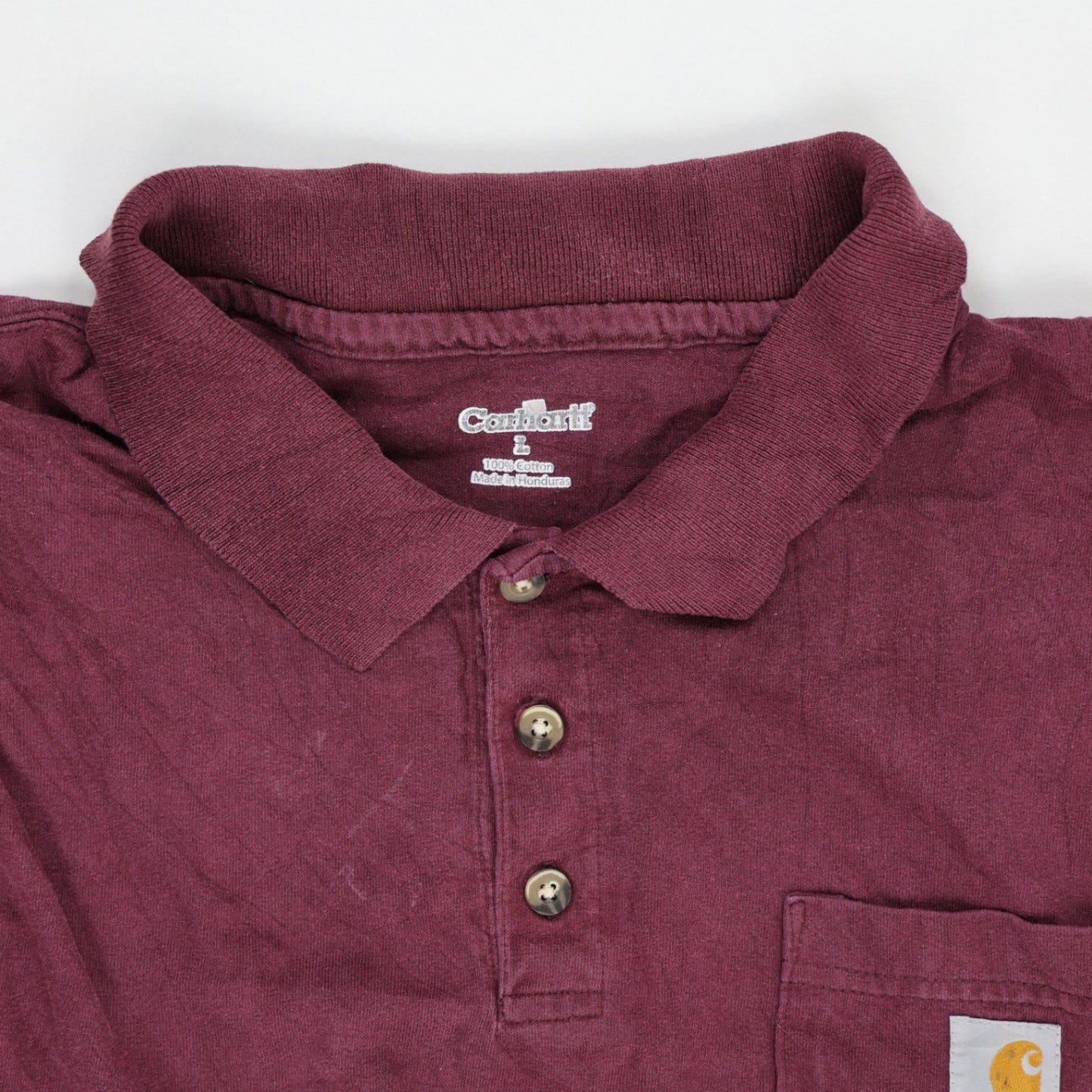 Carhartt Men's Burgundy Classic Polo Shirt Size L 100% Cotton Vintage