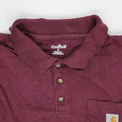 Carhartt Men's Burgundy Classic Polo Shirt Size L 100% Cotton Vintage