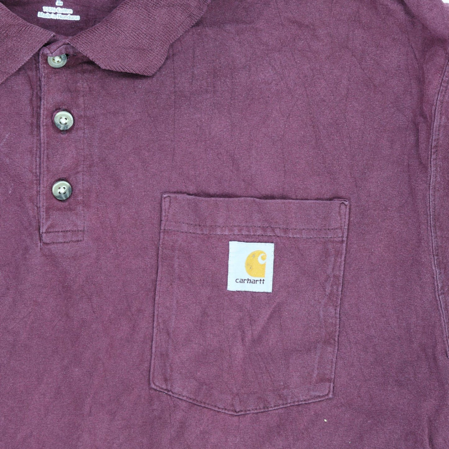 Carhartt Men's Burgundy Classic Polo Shirt Size L 100% Cotton Vintage