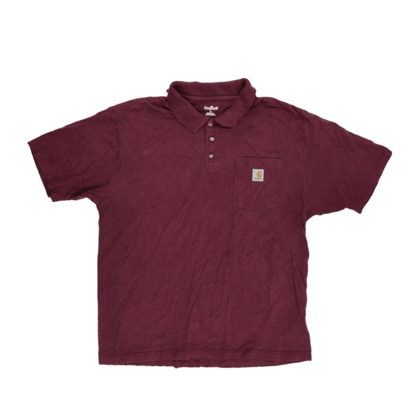 Carhartt Men's Burgundy Classic Polo Shirt Size L 100% Cotton Vintage