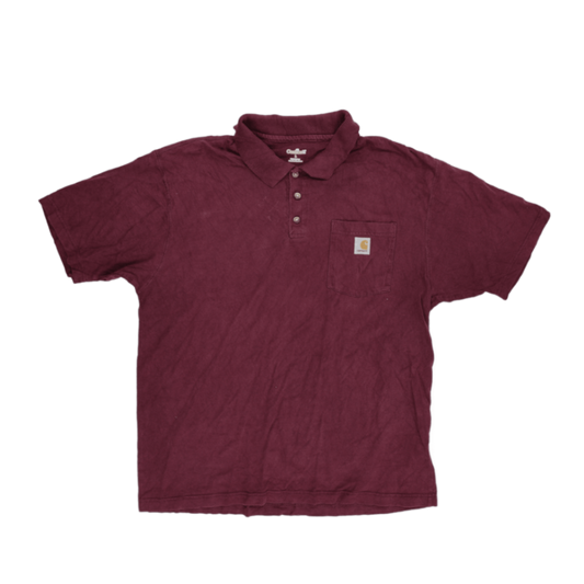 Carhartt Men's Burgundy Classic Polo Shirt Size L 100% Cotton Vintage
