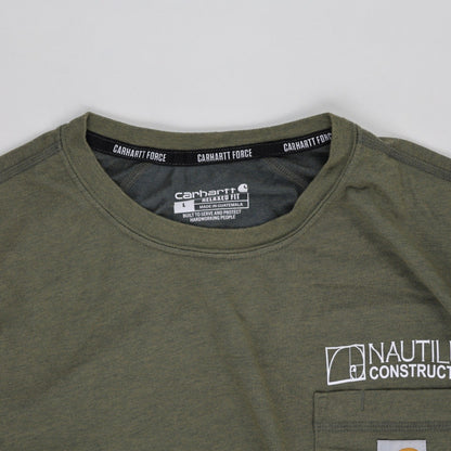 Carhartt Force Nautilus Olive Green Workwear T-Shirt Large Cotton Blend Crew Neck