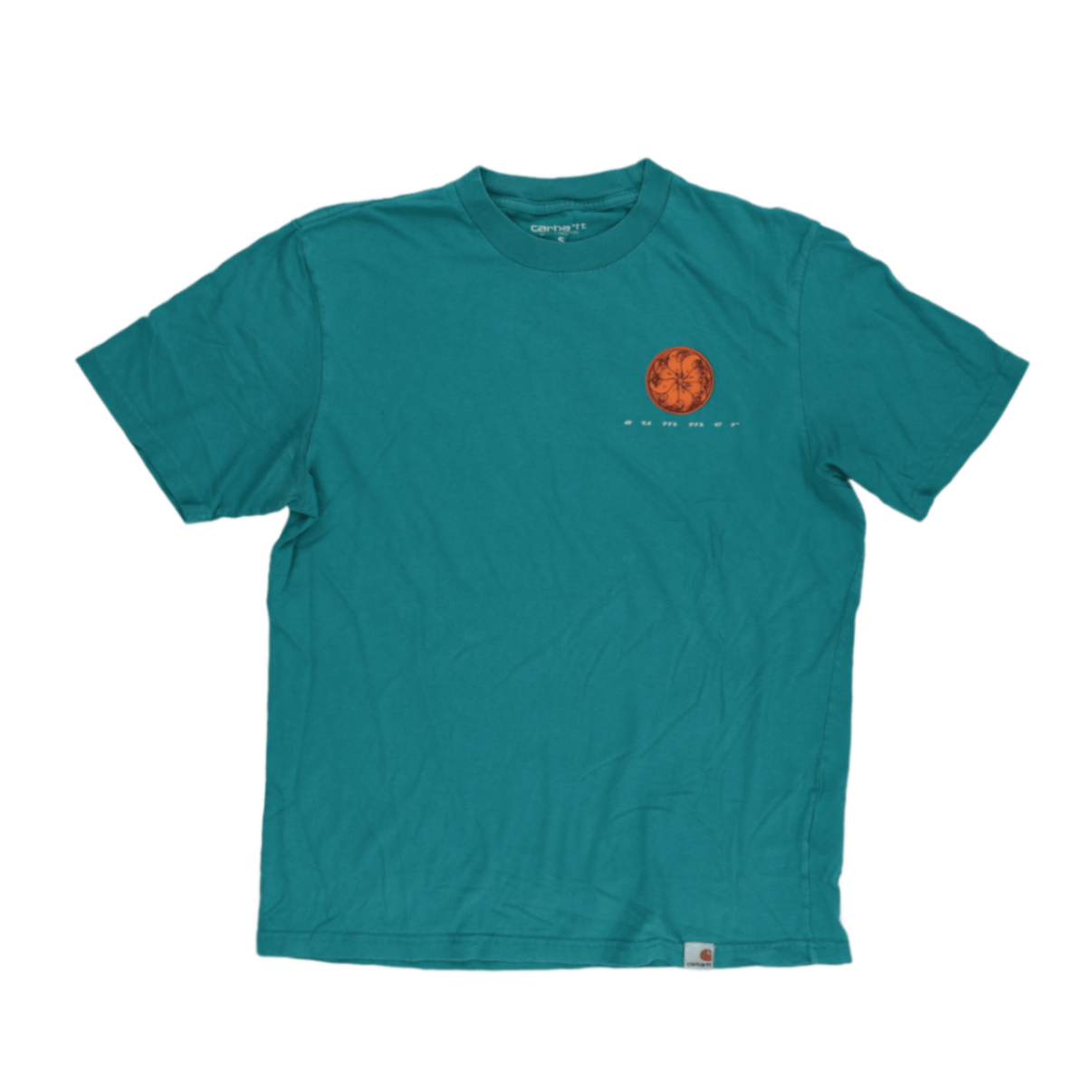 Carhartt WIP Summer Edition Graphic T-Shirt Teal Small 100 Percent Cotton Crew Neck Unisex