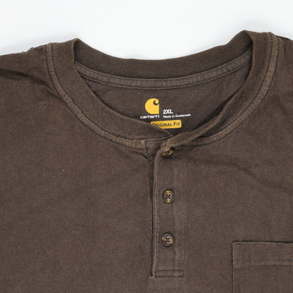 Carhartt Brown Henley T-Shirt 2XL Vintage Cotton Mens