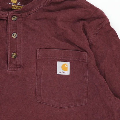Carhartt Men's Original Fit Maroon Long Sleeve Henley T-Shirt Size Medium Cotton Workwear Casual
