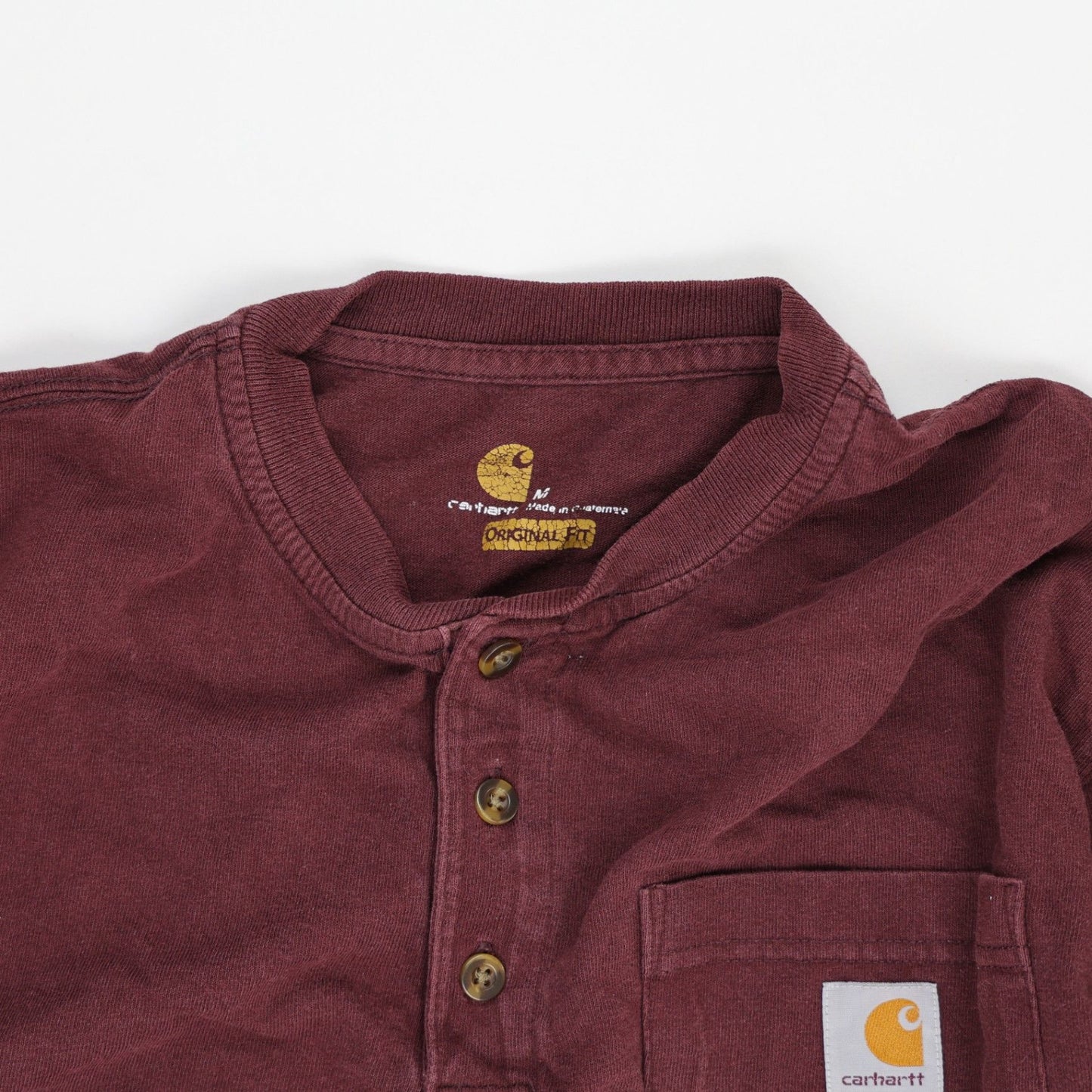 Carhartt Men's Original Fit Maroon Long Sleeve Henley T-Shirt Size Medium Cotton Workwear Casual