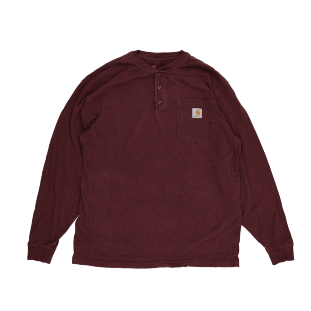 Carhartt Men's Original Fit Maroon Long Sleeve Henley T-Shirt Size Medium Cotton Workwear Casual