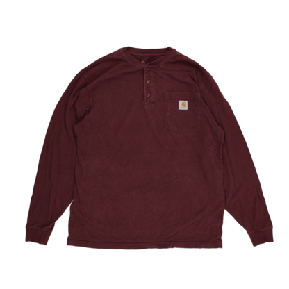 Carhartt Men's Original Fit Maroon Long Sleeve Henley T-Shirt Size Medium Cotton Workwear Casual