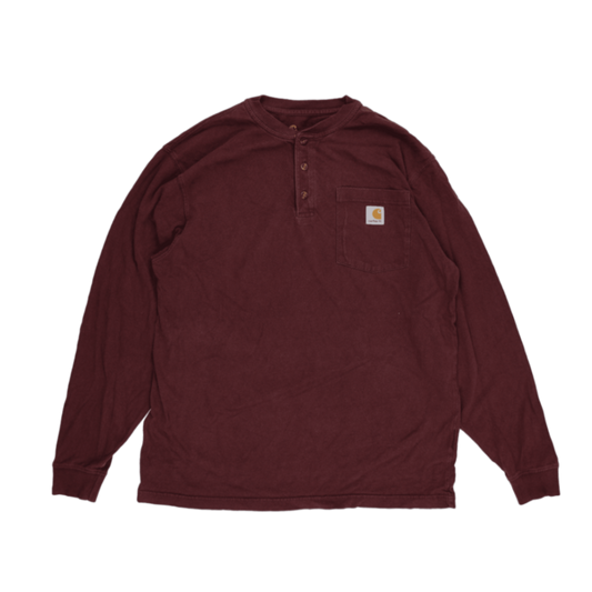 Carhartt Men's Original Fit Maroon Long Sleeve Henley T-Shirt Size Medium Cotton Workwear Casual