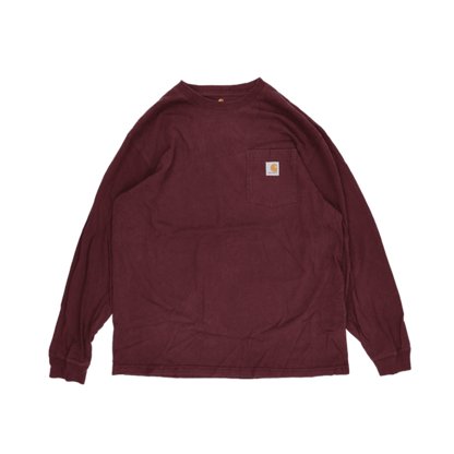Carhartt Burgundy Long Sleeve T-Shirt Size Large Cotton Crew Neck