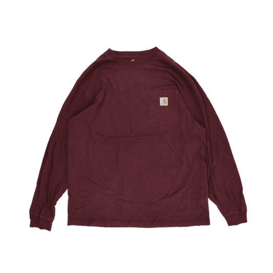 Carhartt Burgundy Long Sleeve T-Shirt Size Large Cotton Crew Neck