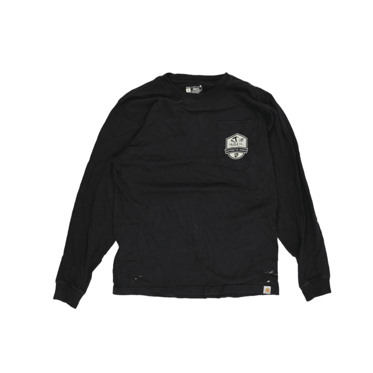 Carhartt SkillsUSA Support The Trades Black Long Sleeve Loose Fit T-Shirt Small Cotton Workwear Crew Neck