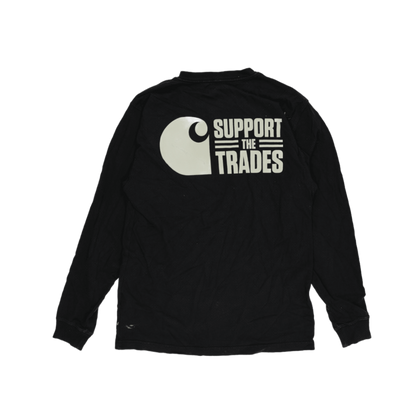 Carhartt SkillsUSA Support The Trades Black Long Sleeve Loose Fit T-Shirt Small Cotton Workwear Crew Neck