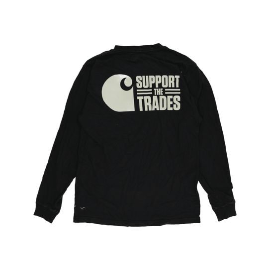 Carhartt SkillsUSA Support The Trades Black Long Sleeve Loose Fit T-Shirt Small Cotton Workwear Crew Neck
