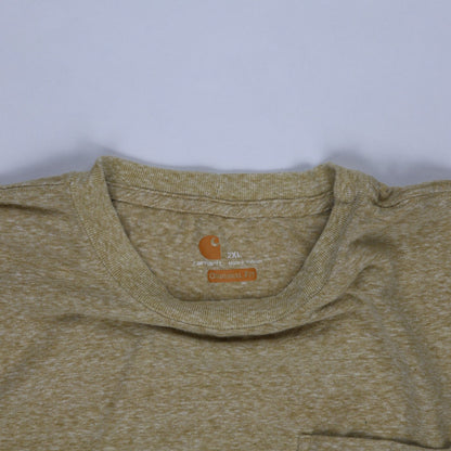 Carhartt 2XL Original Fit Pocket T-Shirt Khaki Brown Cotton Casual Crew Neck Vintage