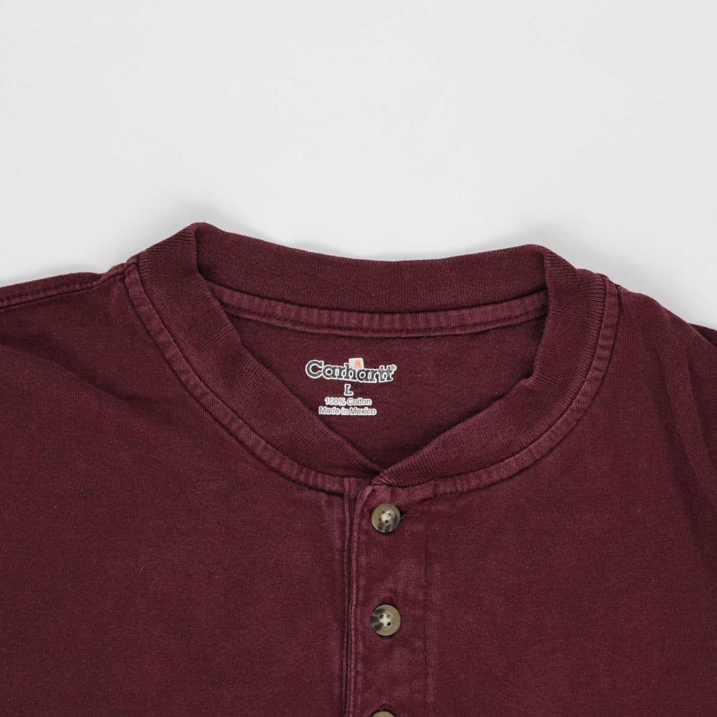 Carhartt Burgundy Cotton Henley Long Sleeve Shirt Size Large Vintage